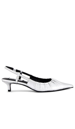 Syrie Sling Back in Silver Leather | Revolve Clothing (Global)