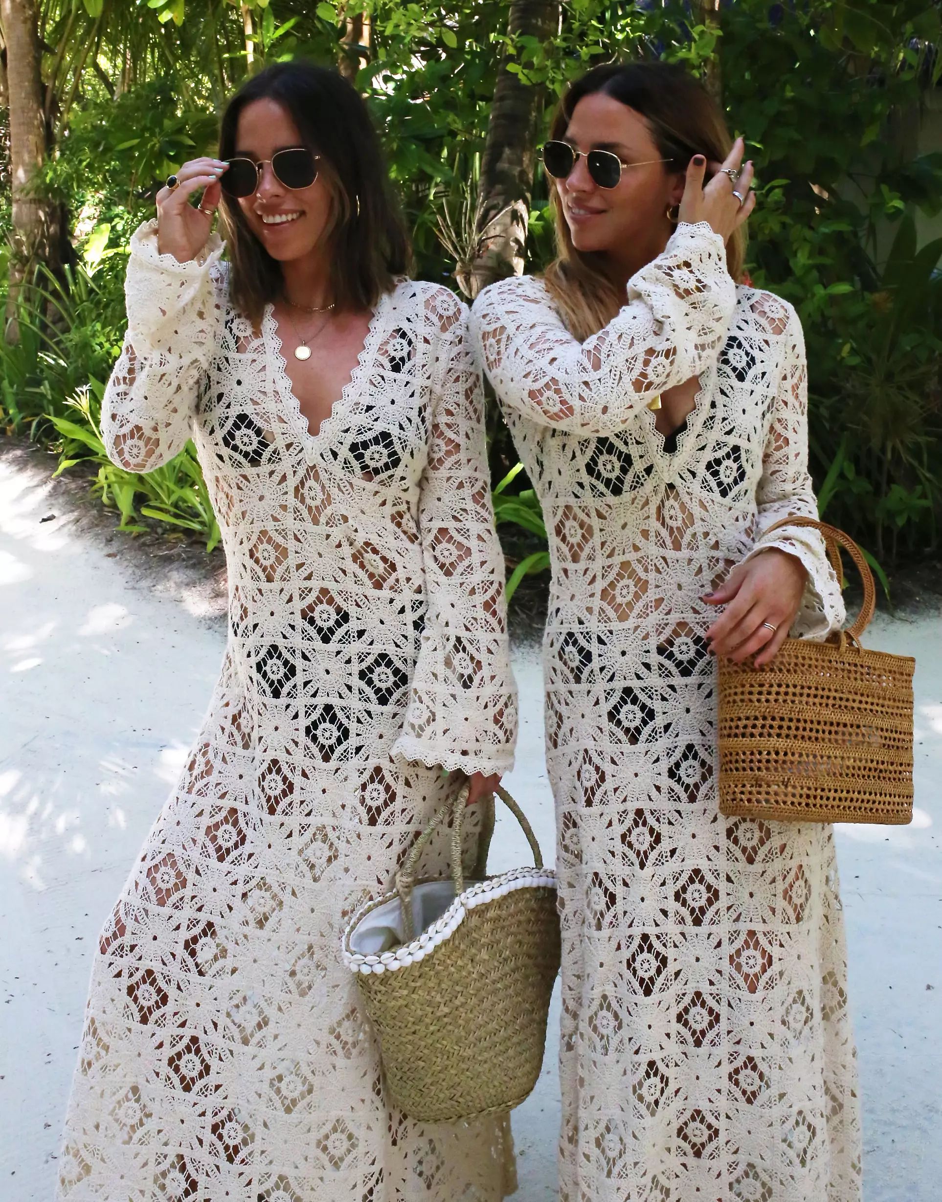 Labelrail x Collyer Twins crochet deep v maxi dress in cream with scrunchie | ASOS (Global)