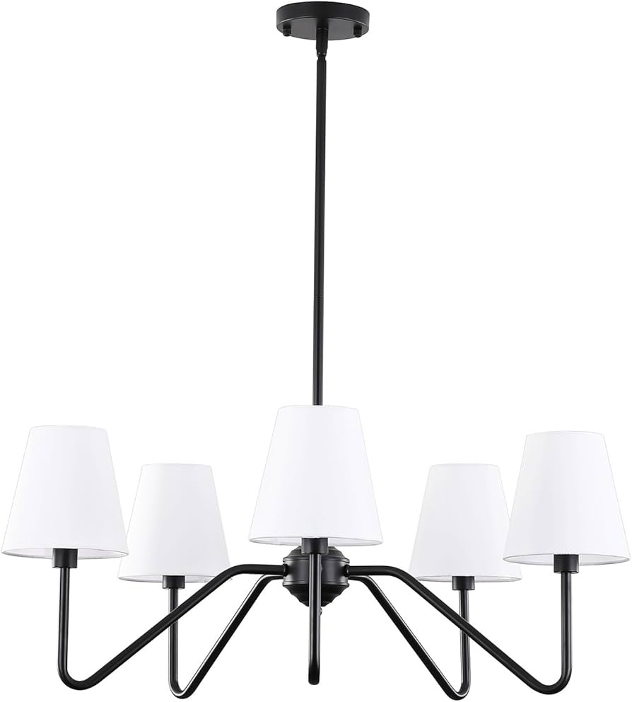 9MMML 30.5" 5 Arms Black Chandelier, 5 Lights Kitchen Island Lighting with White Fabric Shade,Din... | Amazon (US)