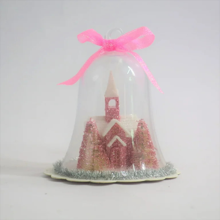 Holiday Time Pink Glitter Church Cloche/ Bow Ornament - Walmart.com | Walmart (US)