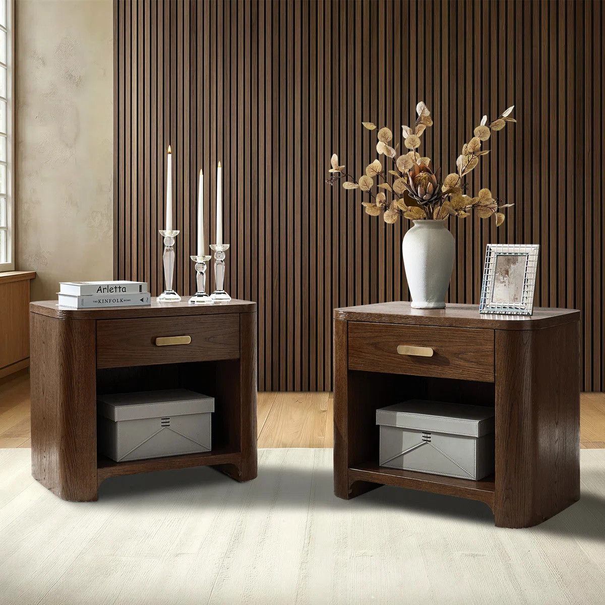 Waynesville Palazzo Modern 28"W 1 Drawer Fully Assembled Oak Wood Nightstand with Built-In Powers... | Wayfair North America