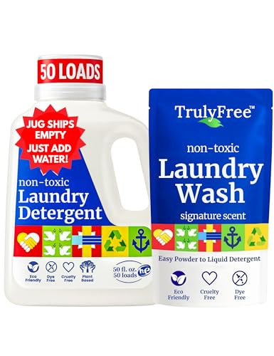 Truly Free Natural Laundry Detergent for Sensitive Skin | Eco Friendly, Plant Based, Baby Clothes Safe | Clean & Easy Powder to Liquid, 1 Pack Detergent + 1 Refillable Jug | Signature Scent, 50 Loads | Amazon (US)
