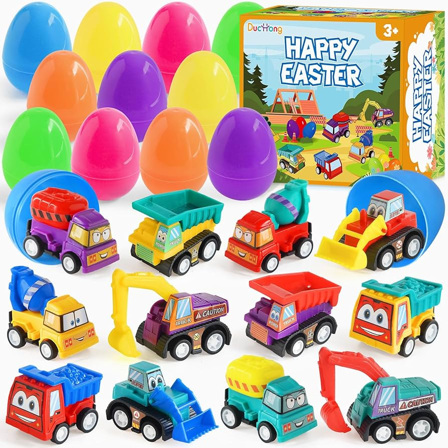 Prefilled Easter Eggs with Cars Toys for Easter Eggs Hunt,12 Packs 2.8“ Plastic Eggs with Pull-... | Amazon (US)