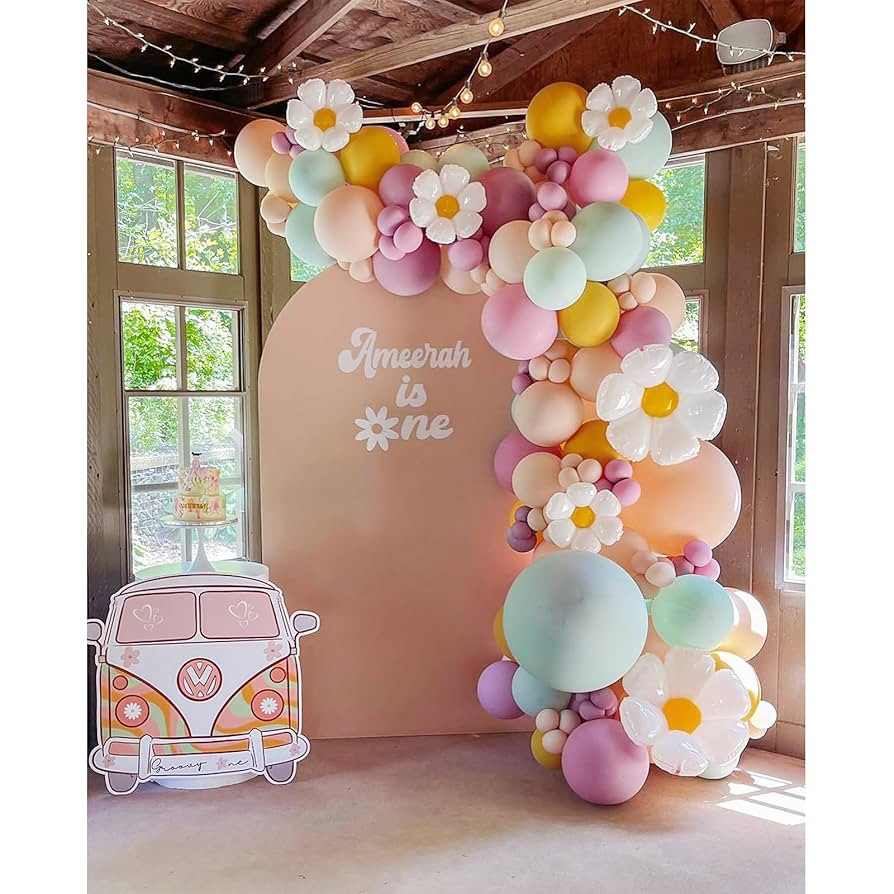 Daisy Balloon Garland Kit - 155pcs White Groovy Daisy Flower Macaron Pastel Balloons Garland for ... | Amazon (US)