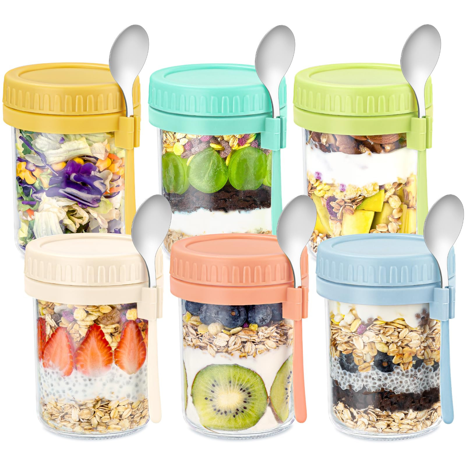 DRKIO 6 Pack Overnight Oats Containers with Lids and Spoons 16 Oz Glass Mason Jars for Overnight ... | Amazon (US)