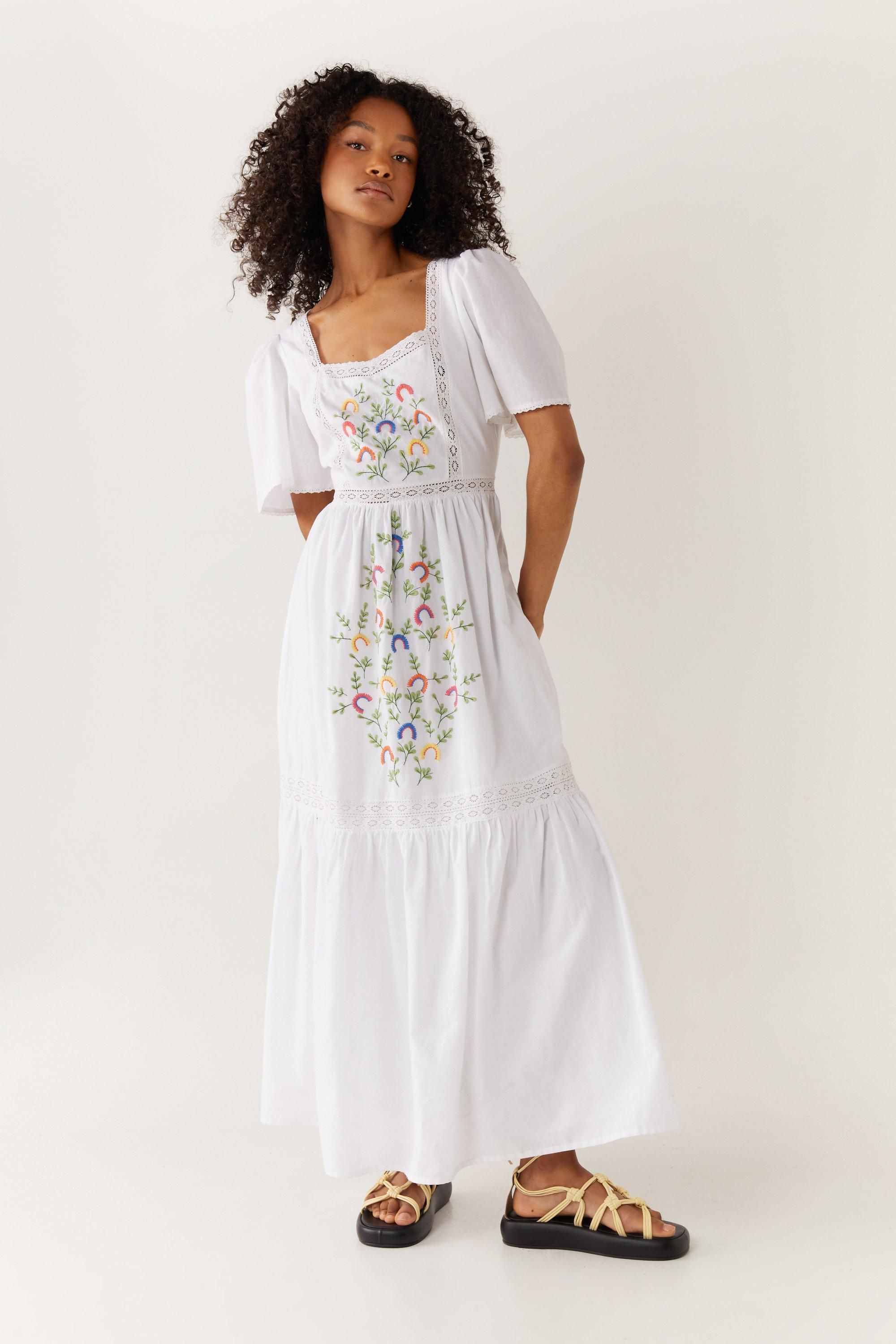 Floral Embroidered Tiered Tunic Dress | Warehouse UK & IE