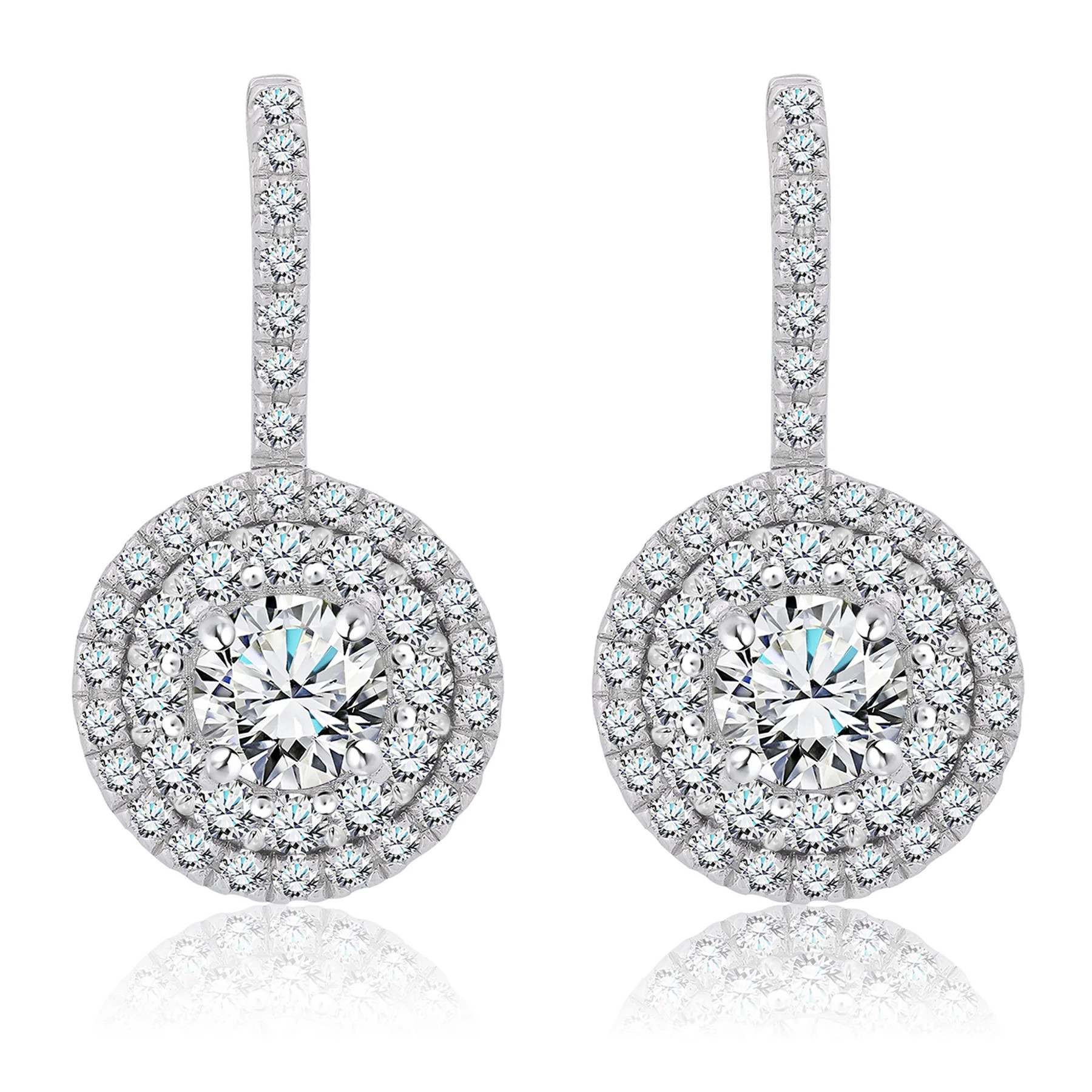 JeenMata 1 Carat Lab Grown Diamond Halo Drop Earrings - Round Cut Vintage Inspired Earrings in Wh... | Walmart (US)