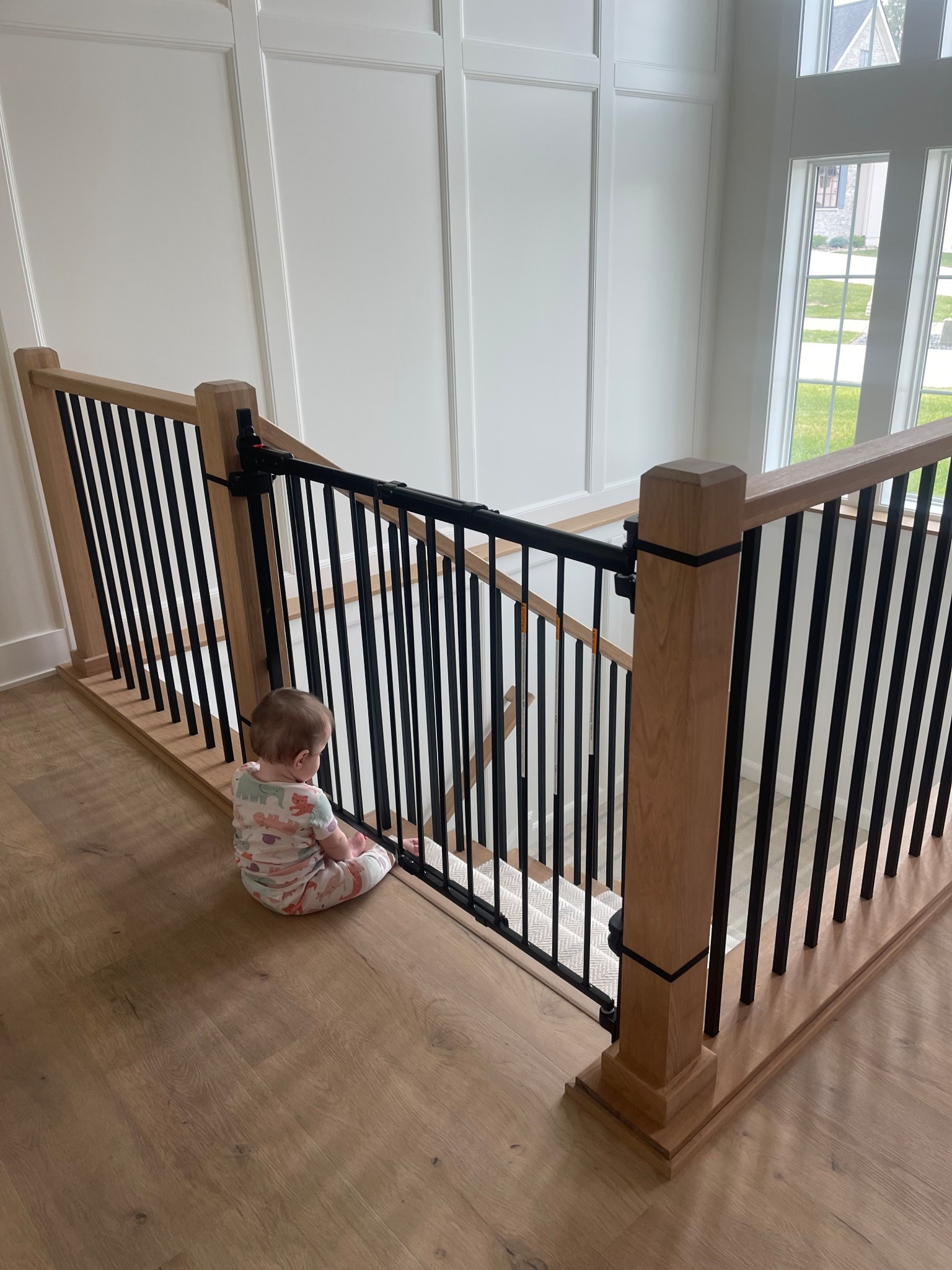 No drill, stairway banister mount baby gate. 

#LTKFamily #LTKBaby #LTKHome