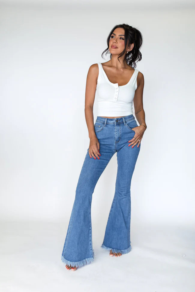 Maren Medium Wash Stretchy Flare Jeans | Pink Lily