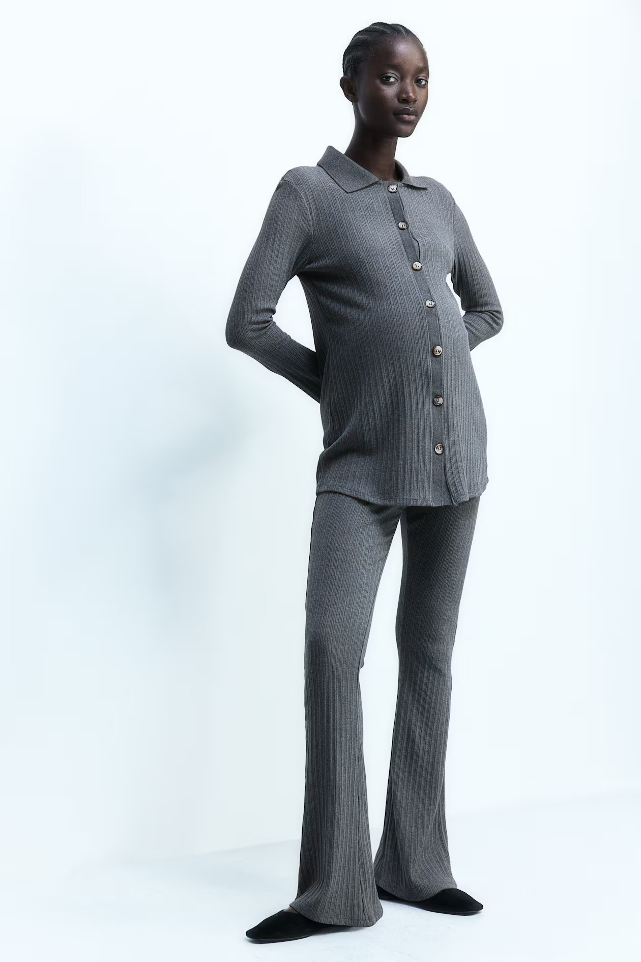 MAMA 2-piece ribbed set - Long sleeve - Long - Dark grey marl - Ladies | H&M GB | H&M (UK, MY, IN, SG, PH, TW, HK)