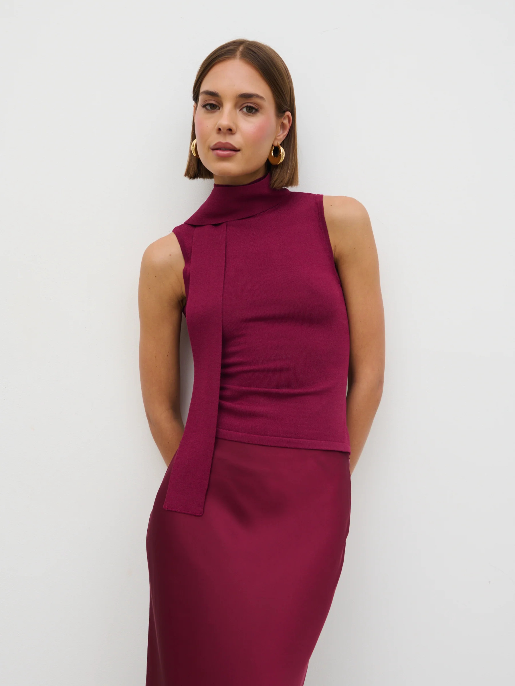 Melanie High Neck Knit Top with Neck Tie | Pretty Lavish (UK)