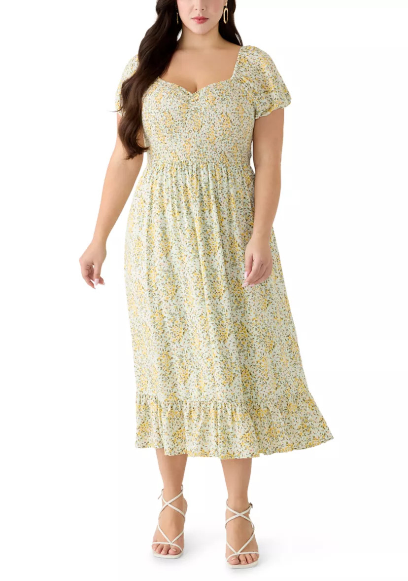 Plus Size Short Sleeve Smocked Sweetheart Bodice Dress | Belk