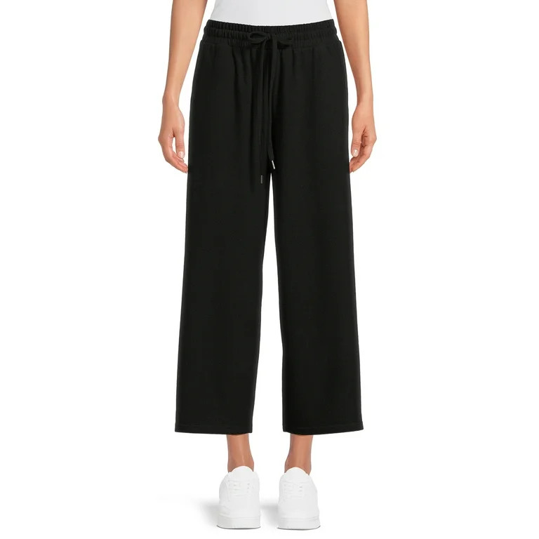 Time and Tru Women’s Mid-Rise Brushed Hacci Pull-on Cropped Wide Leg Pants | Walmart (US)