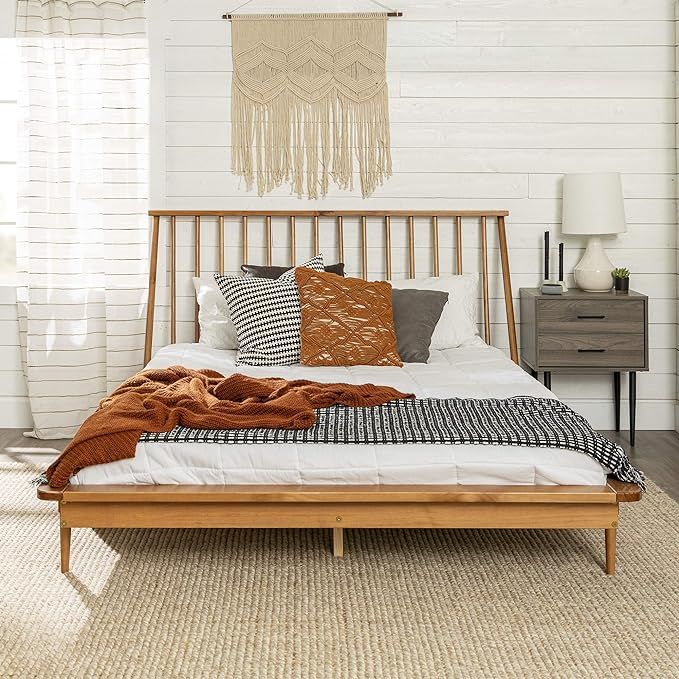 Queen Modern Wood Spindle Bed - Caramel | Amazon (US)