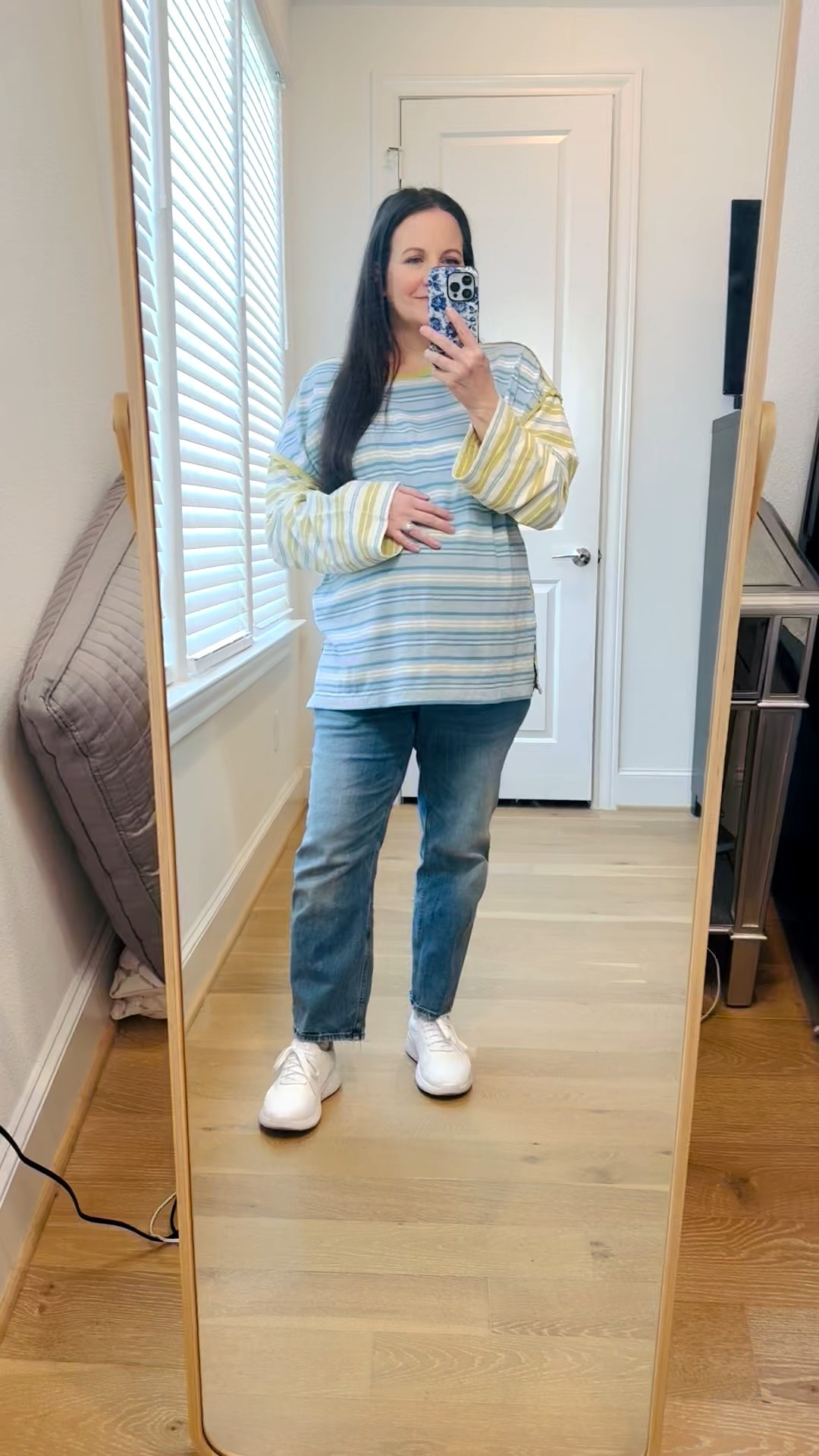 This easy winter outfit has been one of my favorite go-to looks lately. If you’re looking for a comfortable casual outfit that still feels put together, this one is such a winner. I styled a striped oversized t-shirt (also works as a classic striped shirt) with the best maternity jeans for a flattering, supportive fit that’s truly bump friendly.

I finished the look with white slip on sneakers to keep it comfortable and practical for everyday wear. This is one of my favorite bump friendly outfits for errands, travel days, or just feeling cute and comfortable. Such an easy formula if you’re collecting casual fashion ideas you can wear on repeat.

Everything is linked below so you can shop this look easily

#LTKOver40 #LTKSeasonal #LTKBump