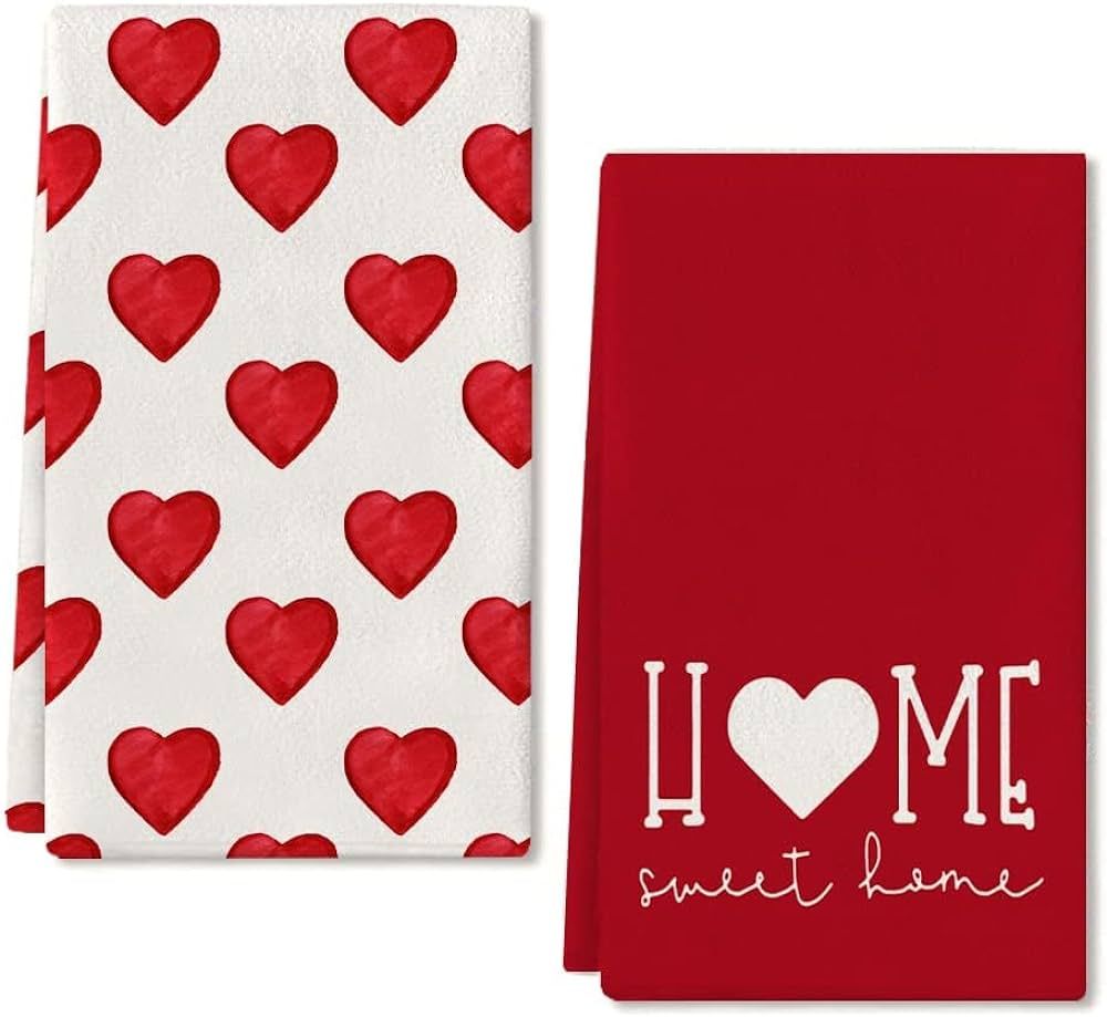 ARKENY Valentine Day Kitchen Towels Red Heart Dish Towels 18x26 Inch Ultra Absorbent Wedding Dryi... | Amazon (US)