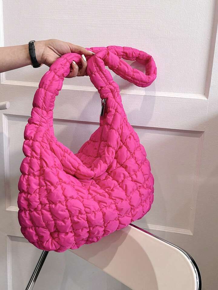 Oversized Ruched Bag Quilted Pattern Neon Pink Funky | SHEIN