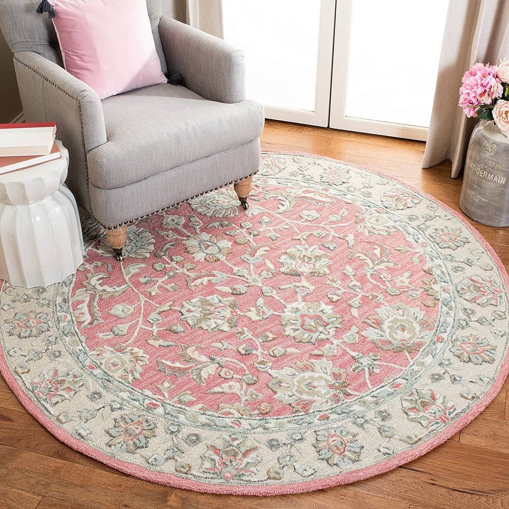 SAFAVIEH Glamour Collection 6' Round Pink / Beige GLM628U Handmade Premium Wool Area Rug | Amazon (US)