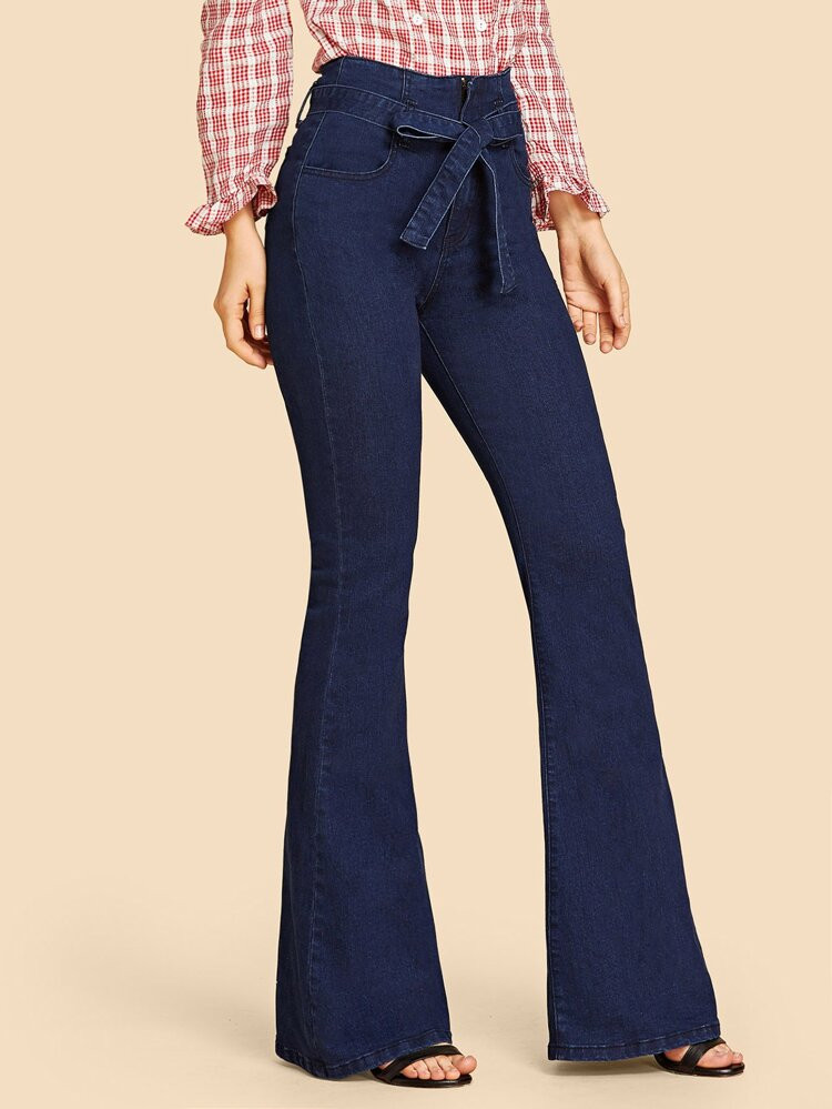 Tie Waist Flare Leg Jeans | SHEIN