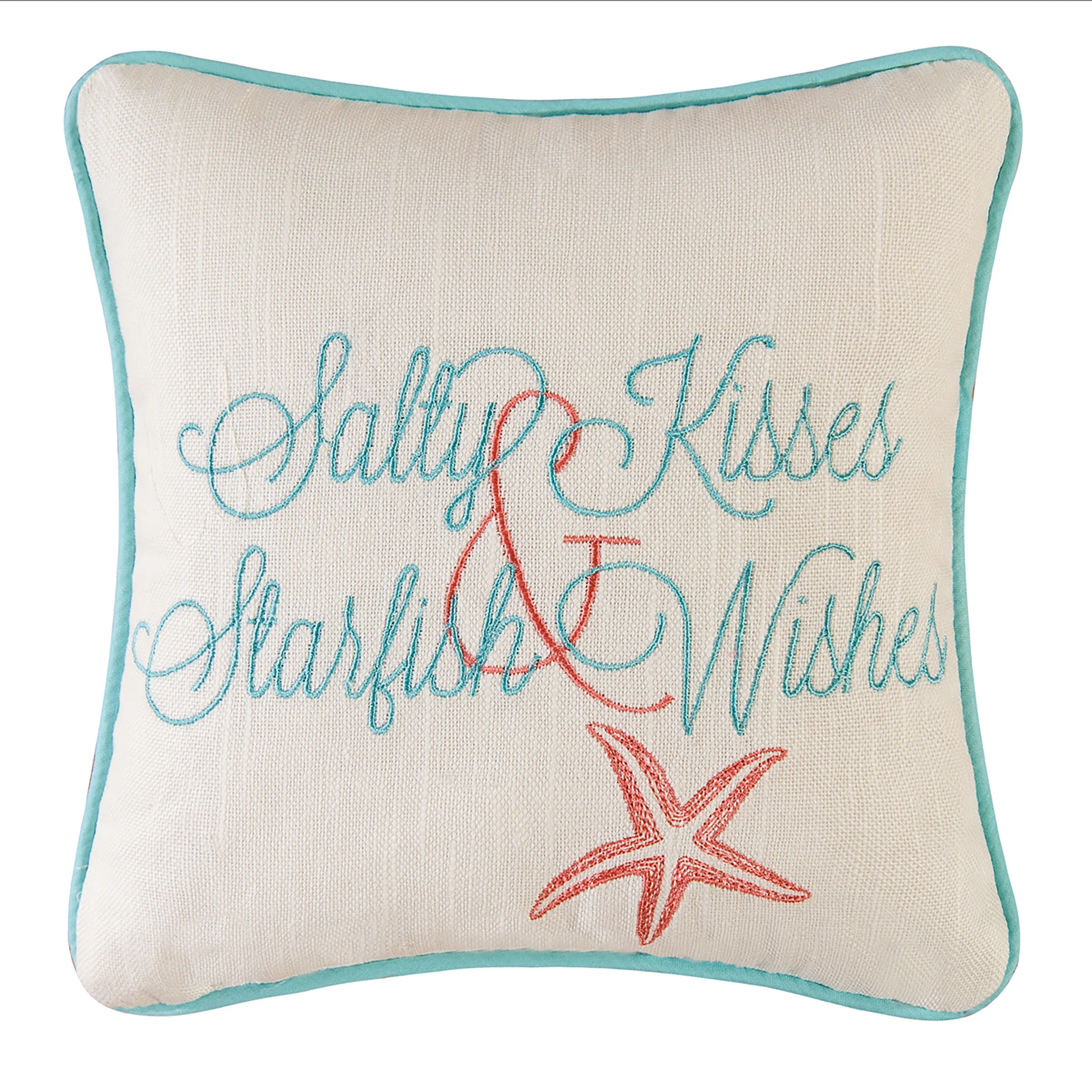 Salty Kisses and Starfish Wish Embroidered Petite Size Accent Throw Pillow | Wayfair North America