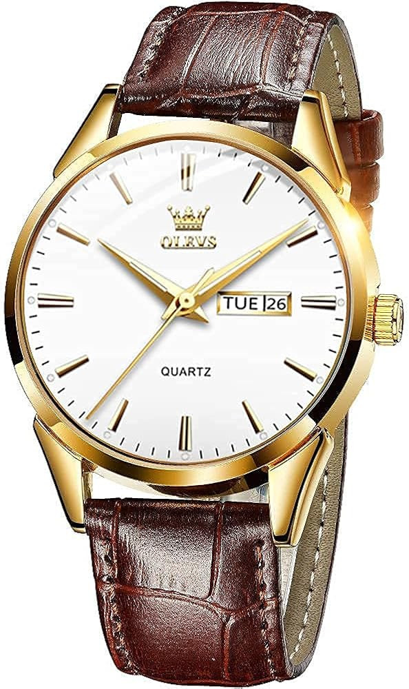 Men's Casual Watches Brown Black Leather Strap Fashion Business Easy to Read Dress Watch for Men ... | Amazon (US)