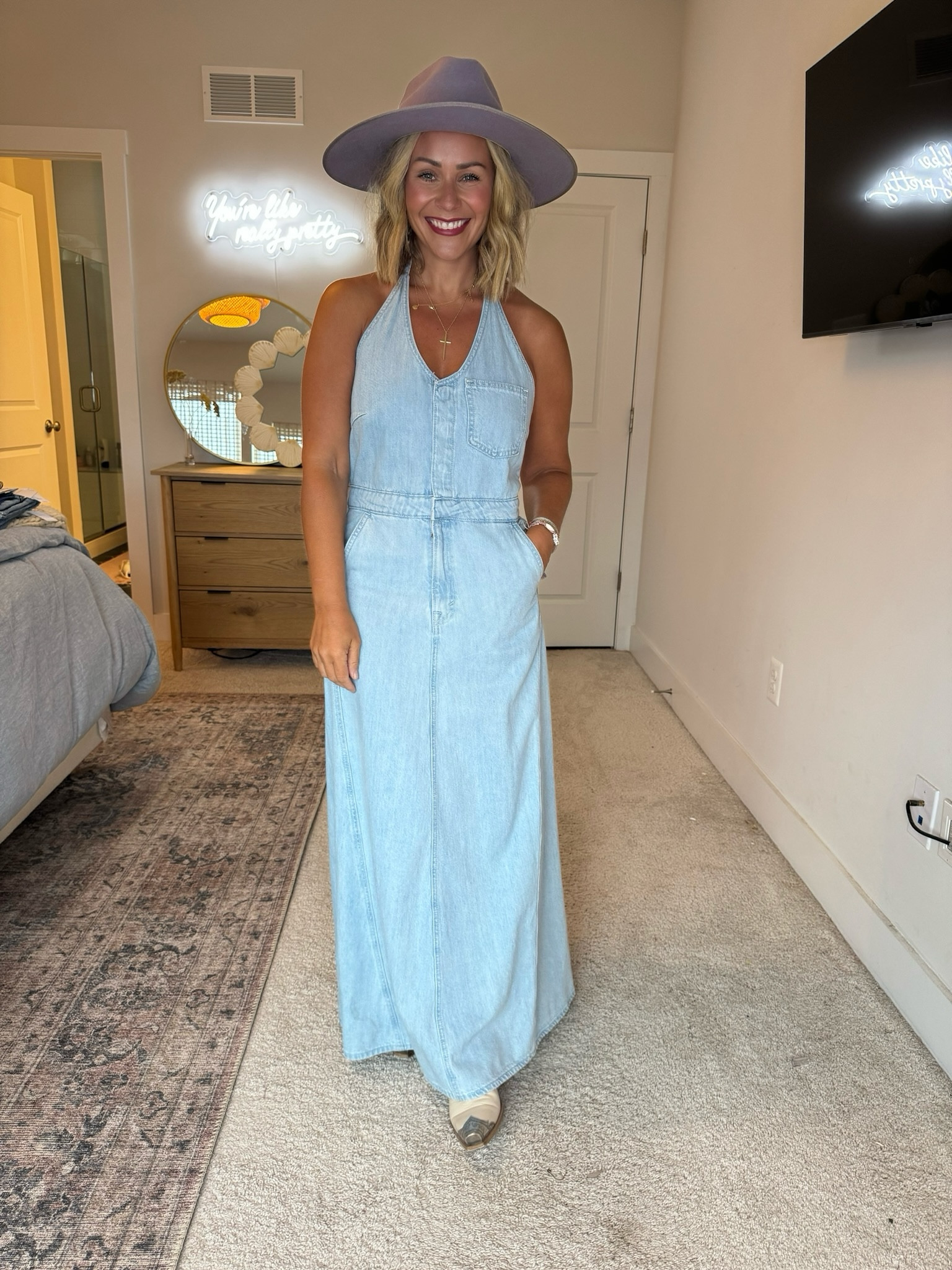 Fall family photos, dinner with the girls, country concert this dress is perfect!! 

Wearing a Small (from Target) I paired it with a fun wide brim hat and boots from Free People! 

#LTKSeasonal #LTKStyleTip #LTKFindsUnder100