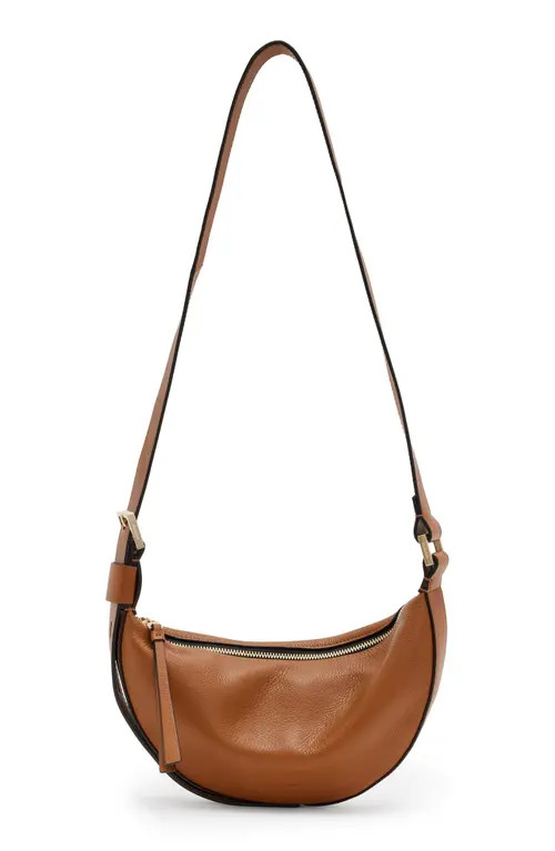 AllSaints Half Moon Leather Crossbody Bag in Sepia Brown at Nordstrom | Nordstrom
