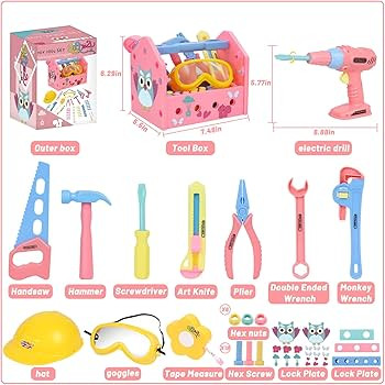 Gifts2U Girl Toy Tool Set Pretend Play Construction Tool Accessories Tool Toys with Hat Tool Box ... | Amazon (UK)