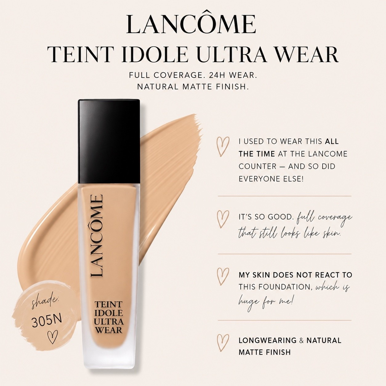 One of those foundations I always come back to. 🤍 The Teint Idole foundation gives beautiful full coverage without feeling heavy, lasts all day, and still looks like skin. If you’ve been looking for a foundation that wears really well, this one is definitely worth trying. I wear shade 305N and linked it here!
#LancomeMakeup #LancomePartner
 @lancomeofficial
