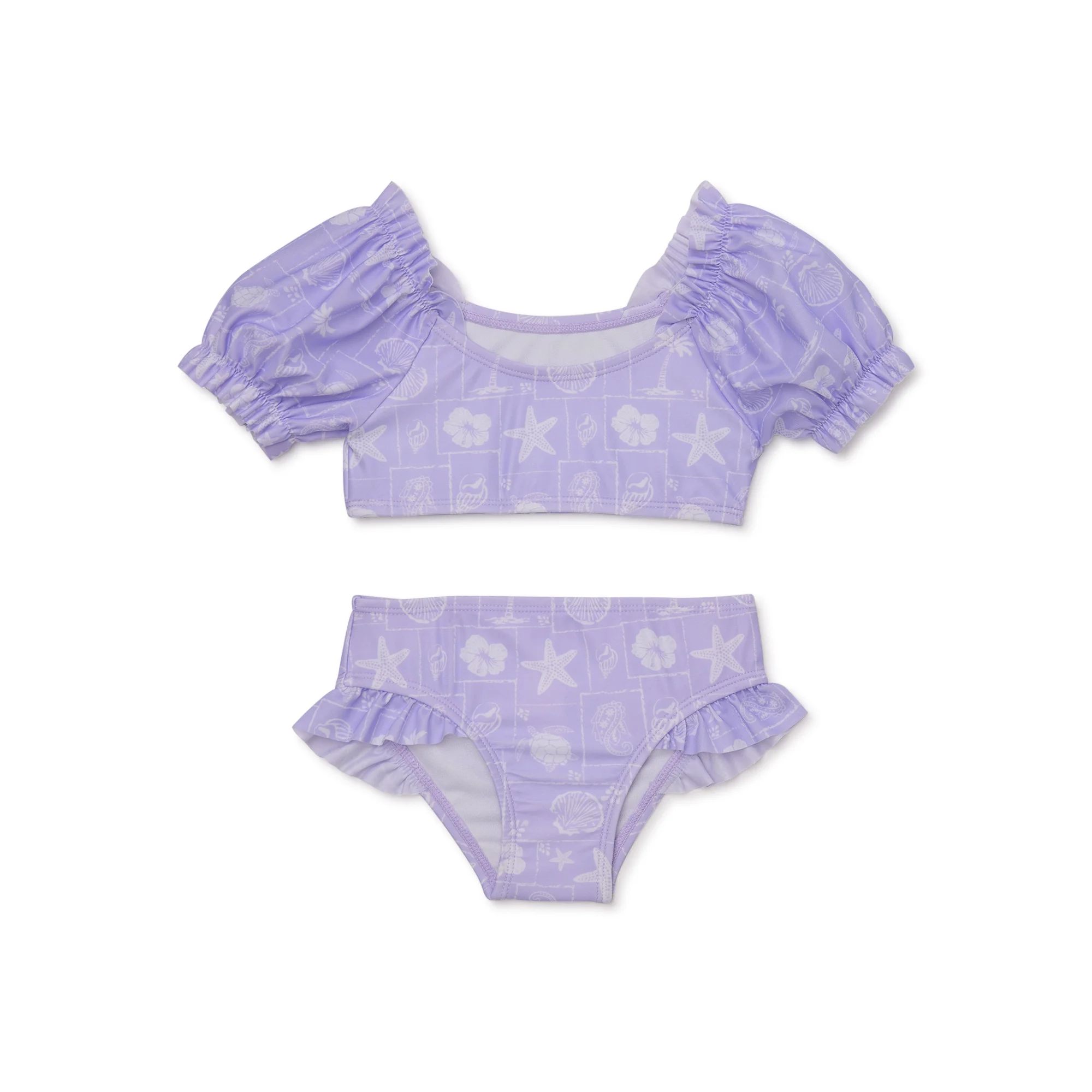 Wonder Nation Toddler Girl Puff Sleeve Bikini with UV Protection, Sizes 12M-5T - Walmart.com | Walmart (US)
