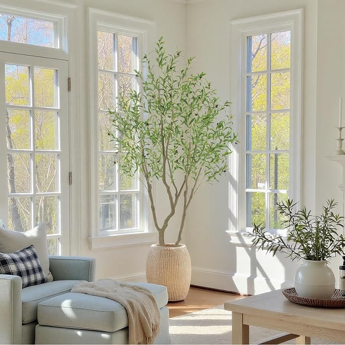 7ft UV Resistant Artificial Olive Tree, 84in Tall Fake Olive Tree with Lifelike Leaves and Branch... | Amazon (US)