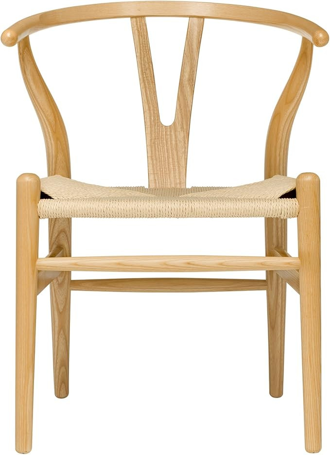Hans Wegner Wishbone Style Woven Seat Chair (Ash with Natural Cord) | Amazon (US)