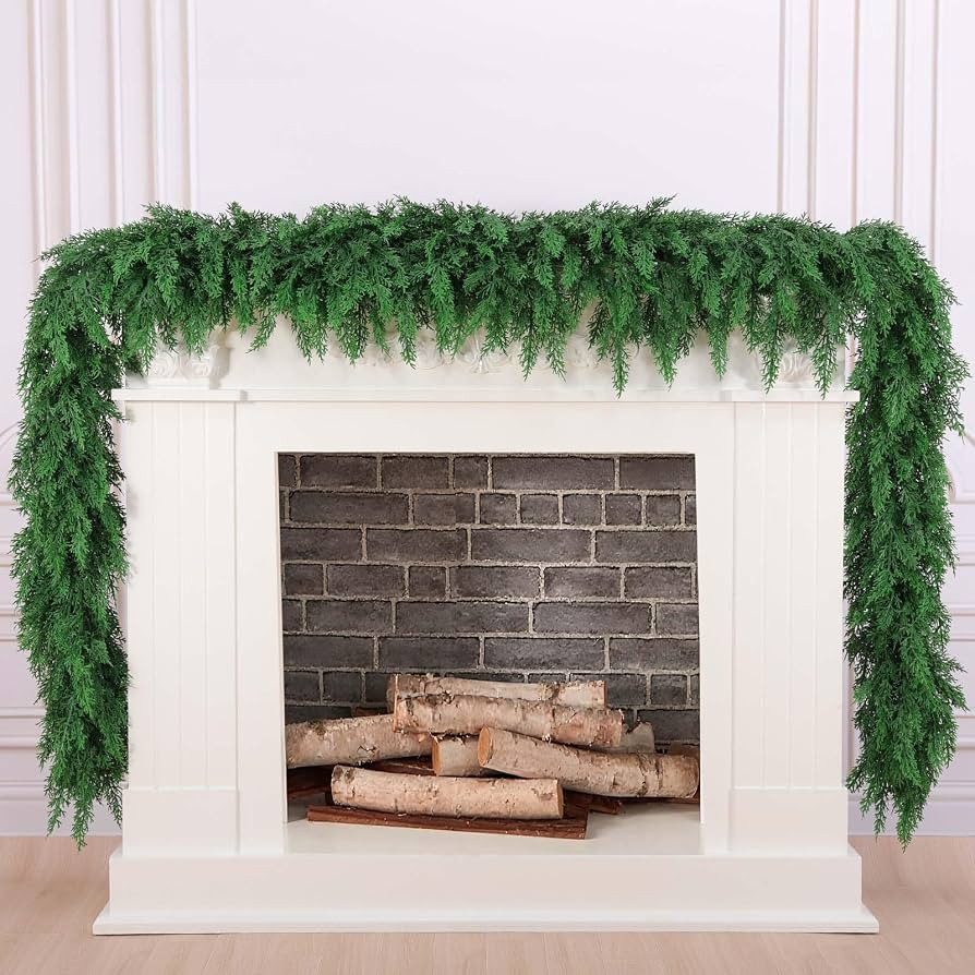 6 Ft Christmas Cedar Pine Garlands, Artificial Cedar Garland, Realistic Green Artificial Greenery... | Amazon (US)