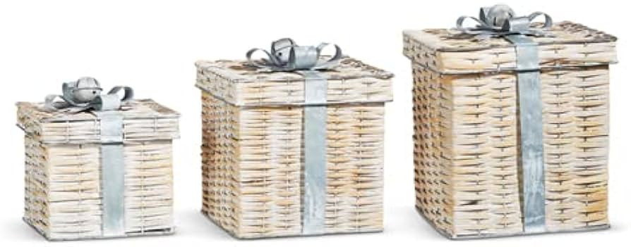 Raz Imports 2023 Natural Noel 9.5" Woven Presents With Metal Bow, Set of 3 | Amazon (US)