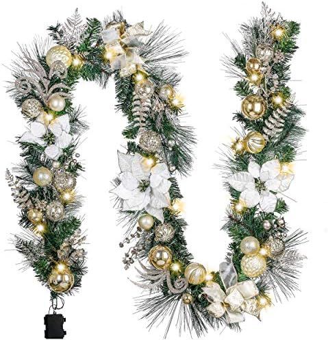 Valery Madelyn Pre-Lit 9 Feet Elegant Champagne Gold Christmas Garland with 40 LED Warm Lights an... | Amazon (US)