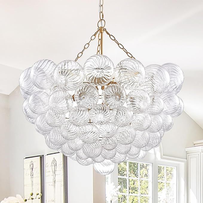 Nordic Bubble Ball Swirled Glass Chandelier, Dia 32" Gild Gold and Clear Modern Hand Blown Glass ... | Amazon (US)
