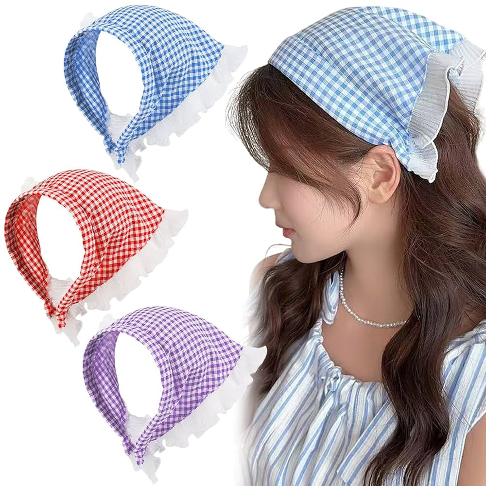 3PCS Hair Scarf Headband for Women,Gingham Hair Bandana, Non-Slip Soft Head Coverings Boho Triang... | Amazon (US)