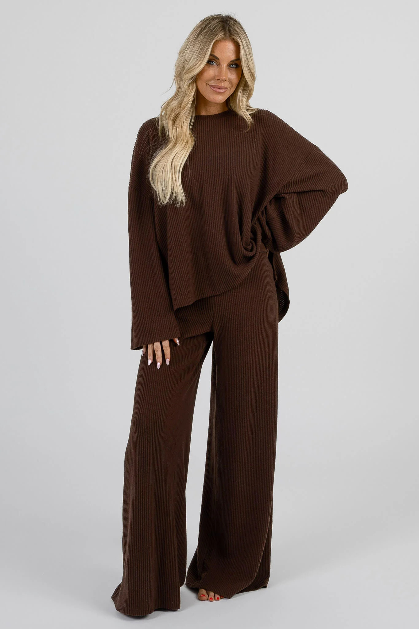 Yacht Club Pant Set Long Sleeve Cocoa | The Foxy Kind