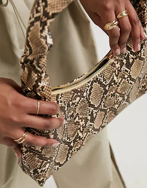 Glamorous Exclusive 90s shoulder bag with ruched handle in snake print | ASOS | ASOS (Global)