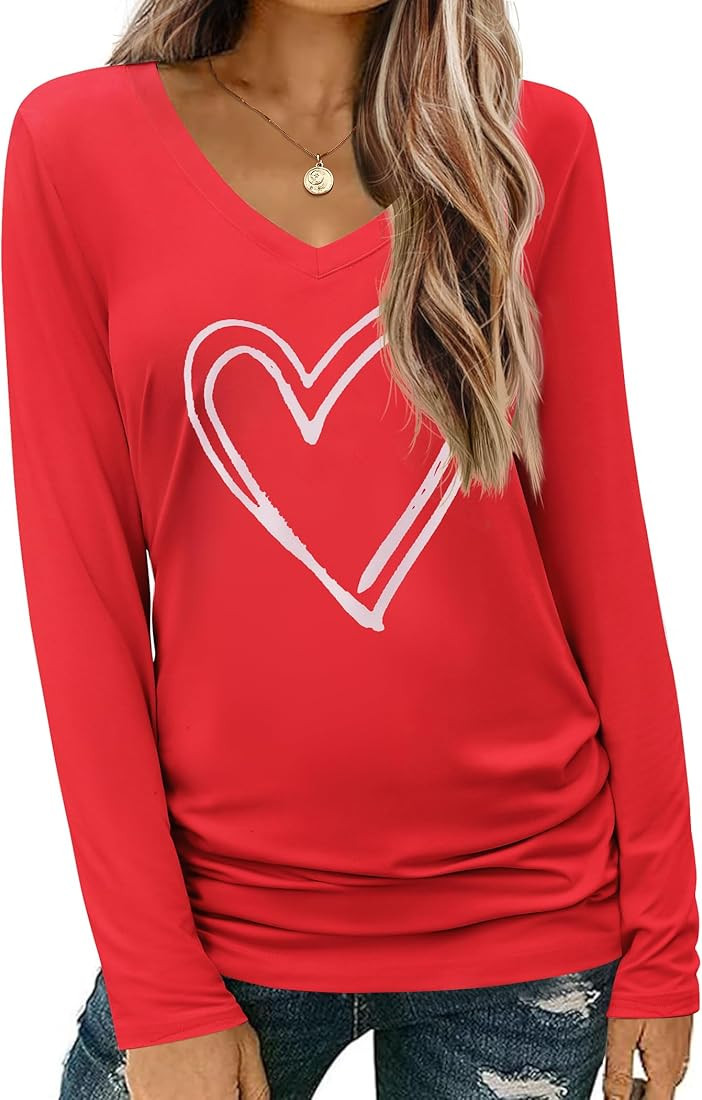 Zeagoo Womens T Shirts Long Sleeve V Neck Basic Tee Soft Casual Loose Fit Fall Tops Outfits 2025 | Amazon (US)