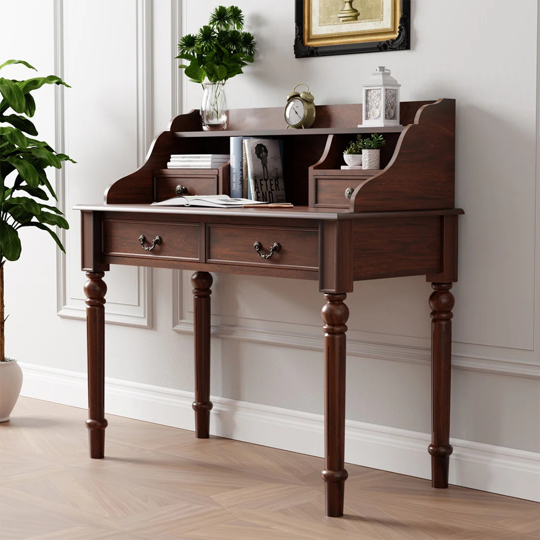 Nut-brown Rectangular Solid Wood Executive Desk with drawers desk | Wayfair North America