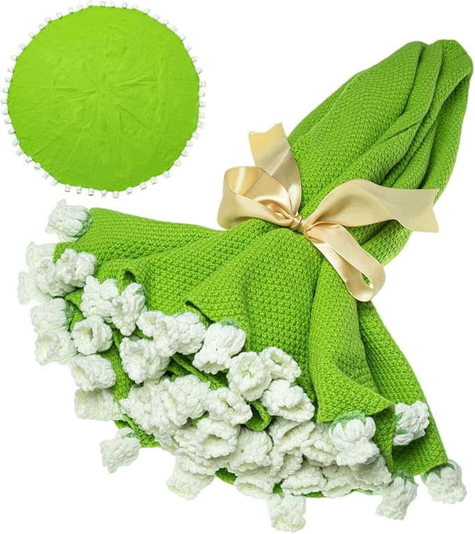 43'' Crochet Flowers Rose Bouquet Blanket Finished - Handmade Knitted Throw Blanket with White Li... | Amazon (US)