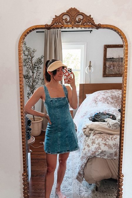 Summer outfit - denim mini dress and visor

#LTKBeauty #LTKSeasonal