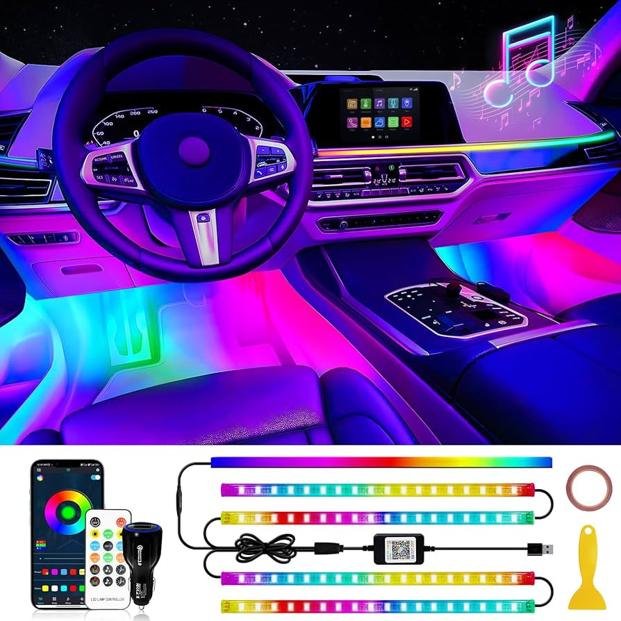 Car Led Light Interior, RGB Dreamcolor Inside Car Light Music Sync, Under Dash Footwell automotiv... | Amazon (US)