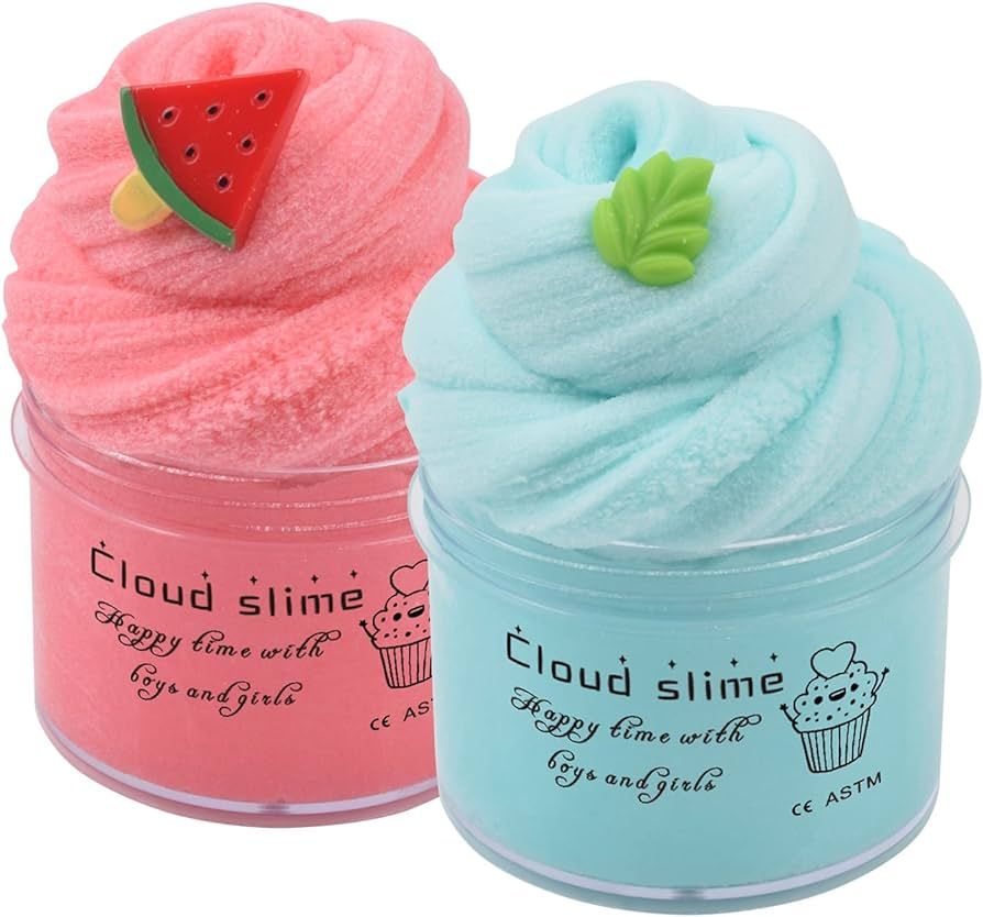 2 Pack Cloud Slime Kit with Red Watermelon and Mint Charms, Scented DIY Slime Supplies for Girls ... | Amazon (US)