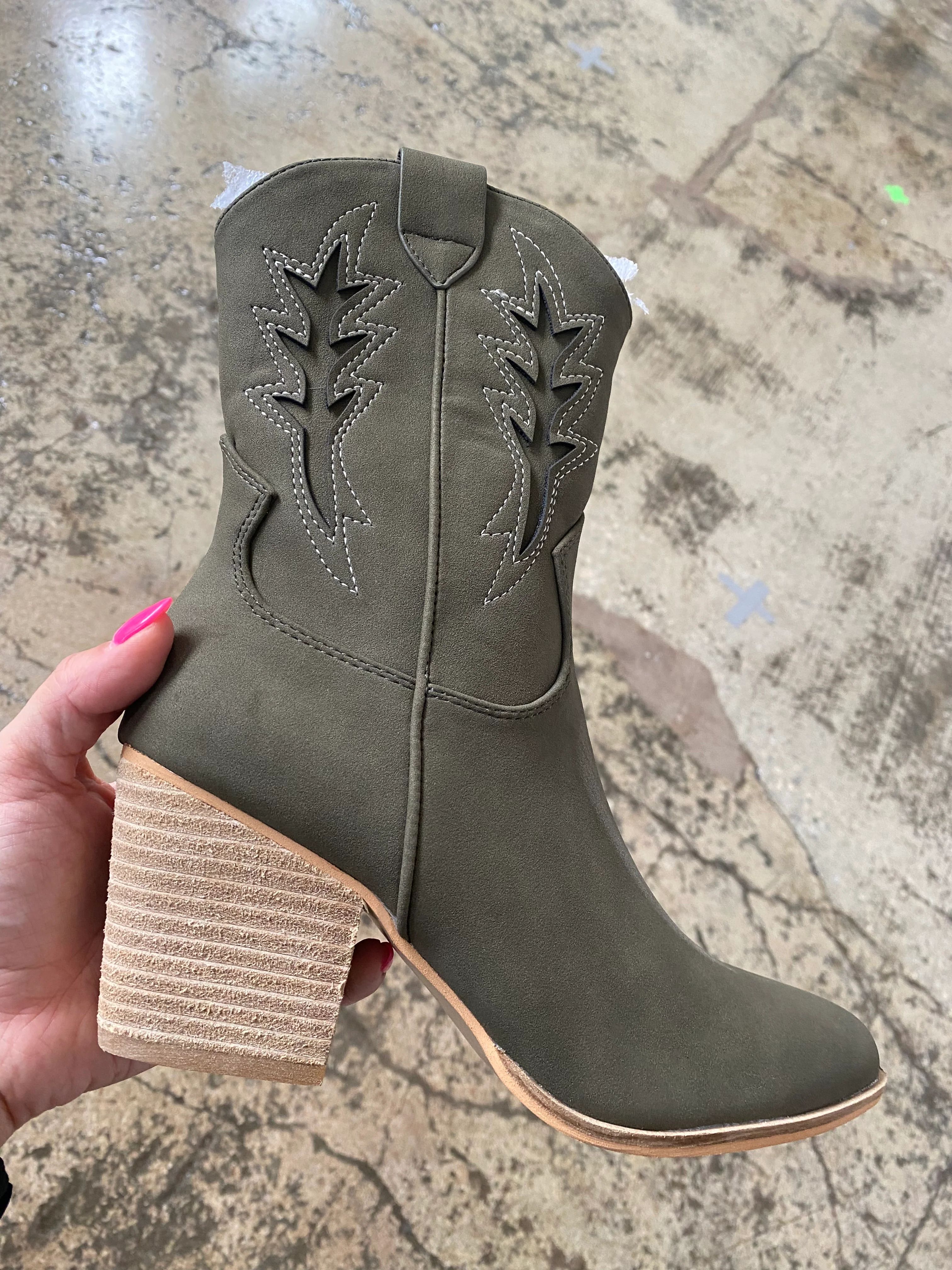 Spin You Around Cowboy Boot- Olive | Willow Boutique