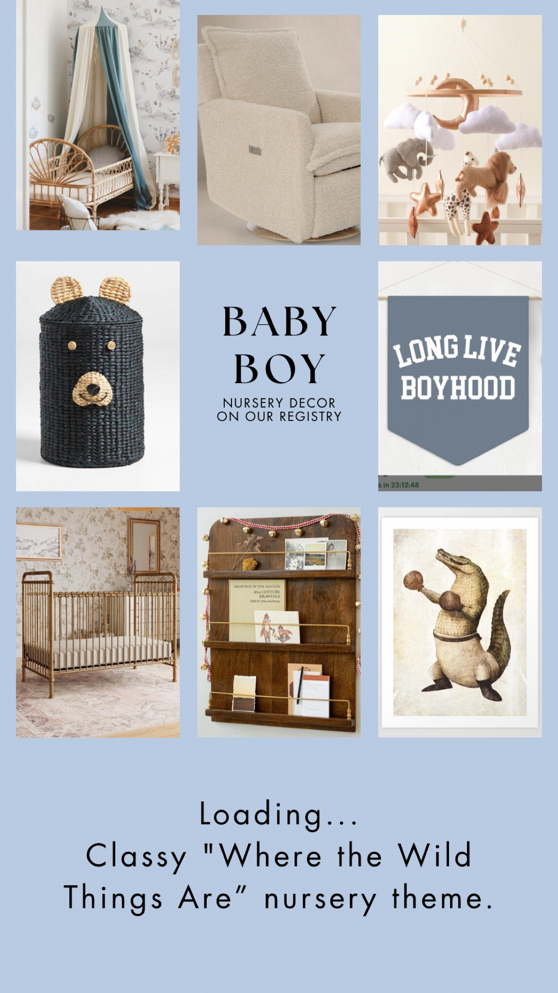 Baby Bales is due in February and we're fully embracing nesting mode, starting with putting the finishing touches on his "Where the Wild Things Are" nursery. Soft, whimsical, and classic is the name of the game—because something tells me he's going to bring enough "wild side" to this space. 🤍🩵

#LTKBaby #LTKHome #LTKBump