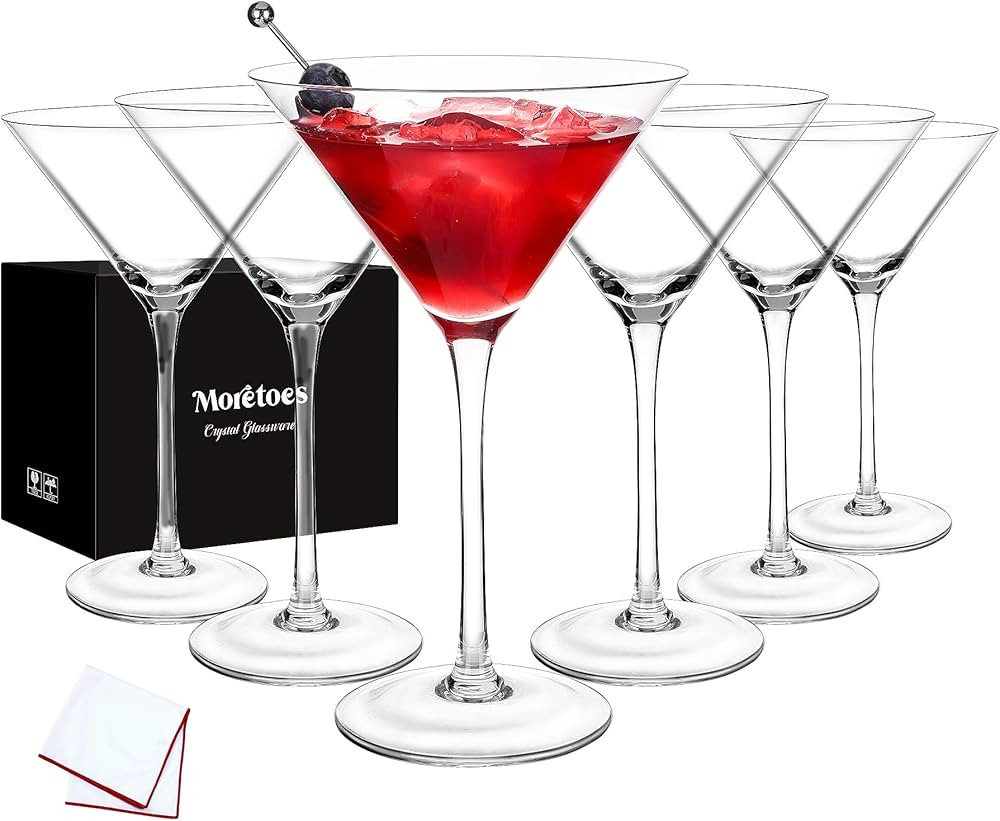 Moretoes Martini Glasses Set of 6, 9oz Hand Made Crystal Cocktail Glasses For Bar, Margarita, Gim... | Amazon (US)