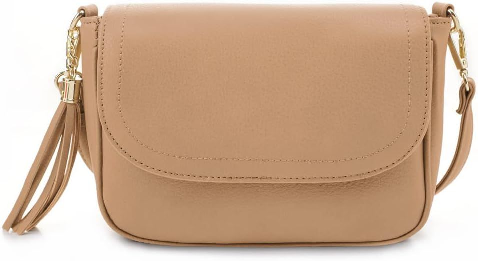 EVVE Small Crossbody Bags for Women Trendy Flap Saddle Purses with Tassel Vegan leather Shoulder ... | Amazon (US)