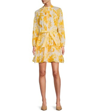 Brynn Printed Cotton Voile Mock Neck Long Sleeve Dress | Dillard's